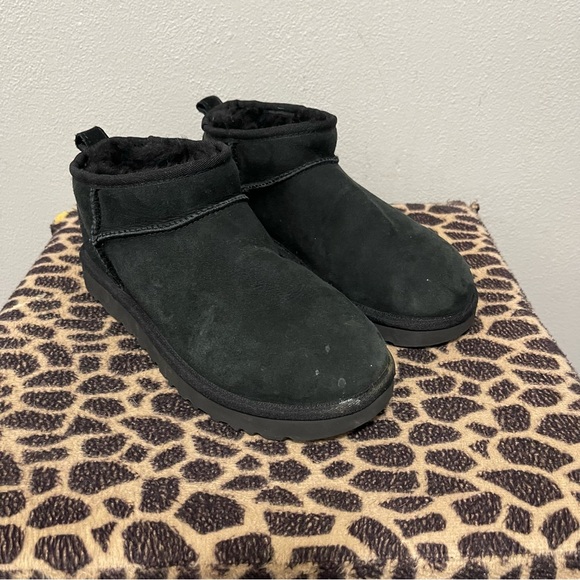 UGG Shoes - UGG Ultra Mini Classic Slip On Casual Boots Black Suede Modest Womens 8
